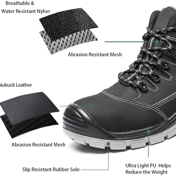 DRKA Men's Steel Toe Work Boots Water Resistant Safety Shoes - Picture 4 of 6